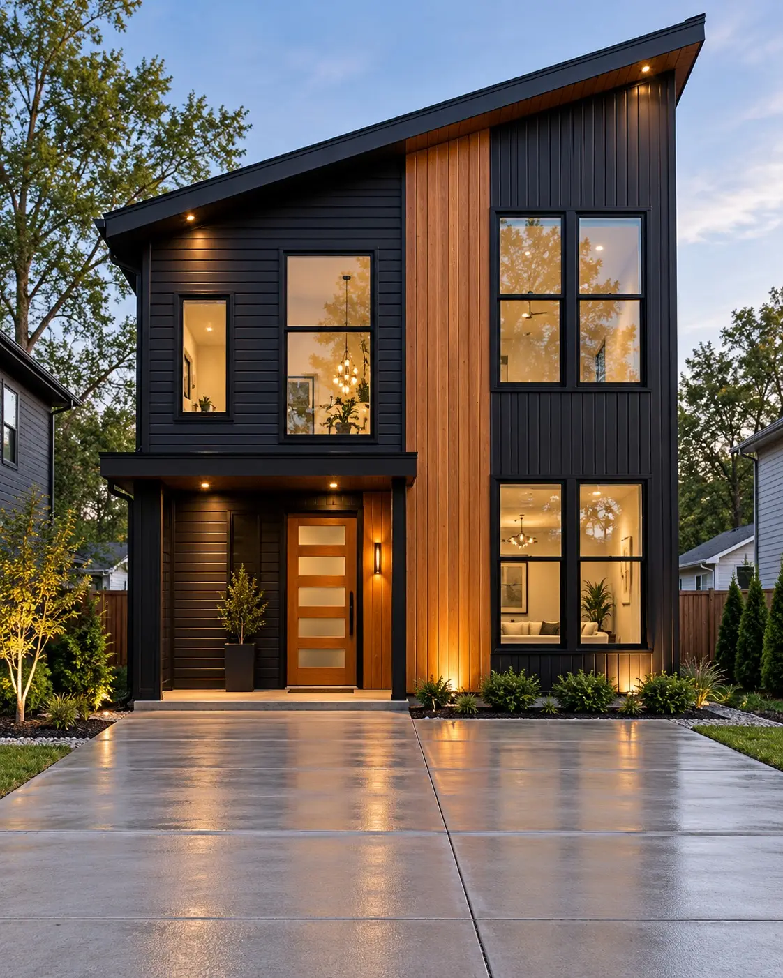 Rendering of Bowie Heights, a two-story modern home with a shed roof and cedar panel