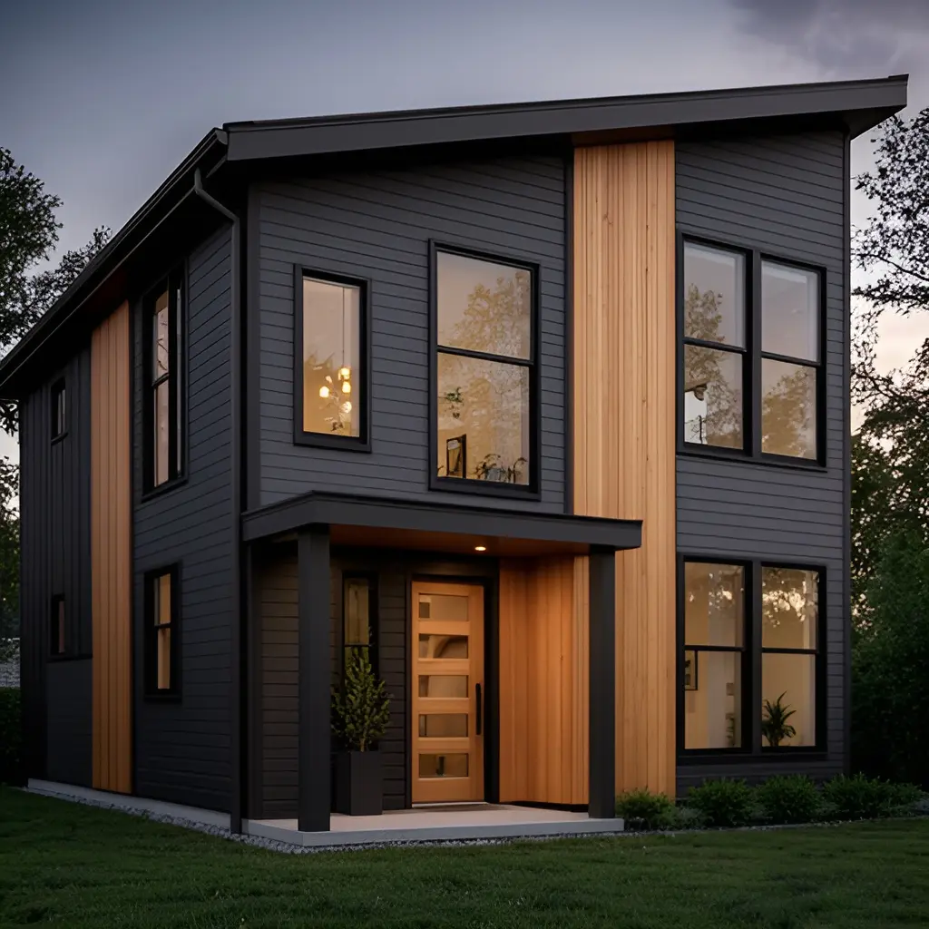 Rendering: corner view showing the side elevation