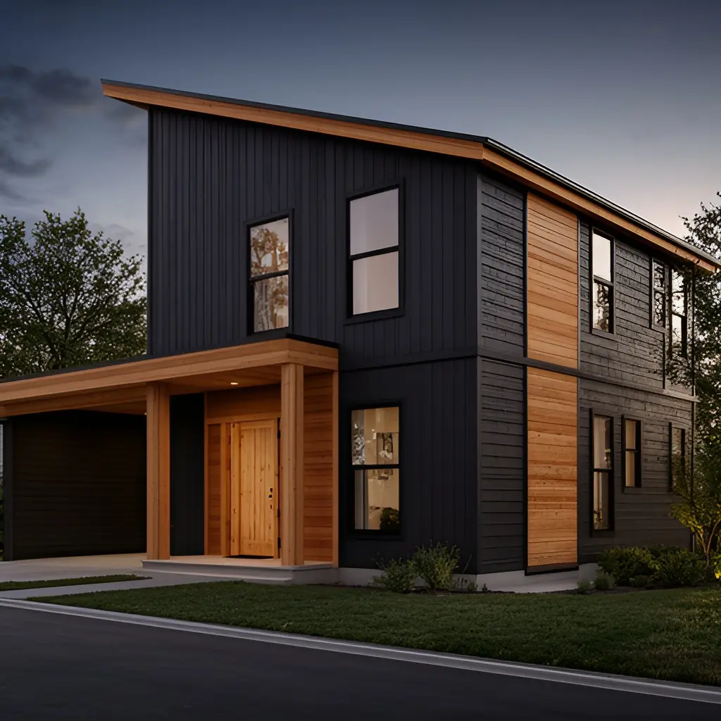 Rendering: corner view showing the side elevation